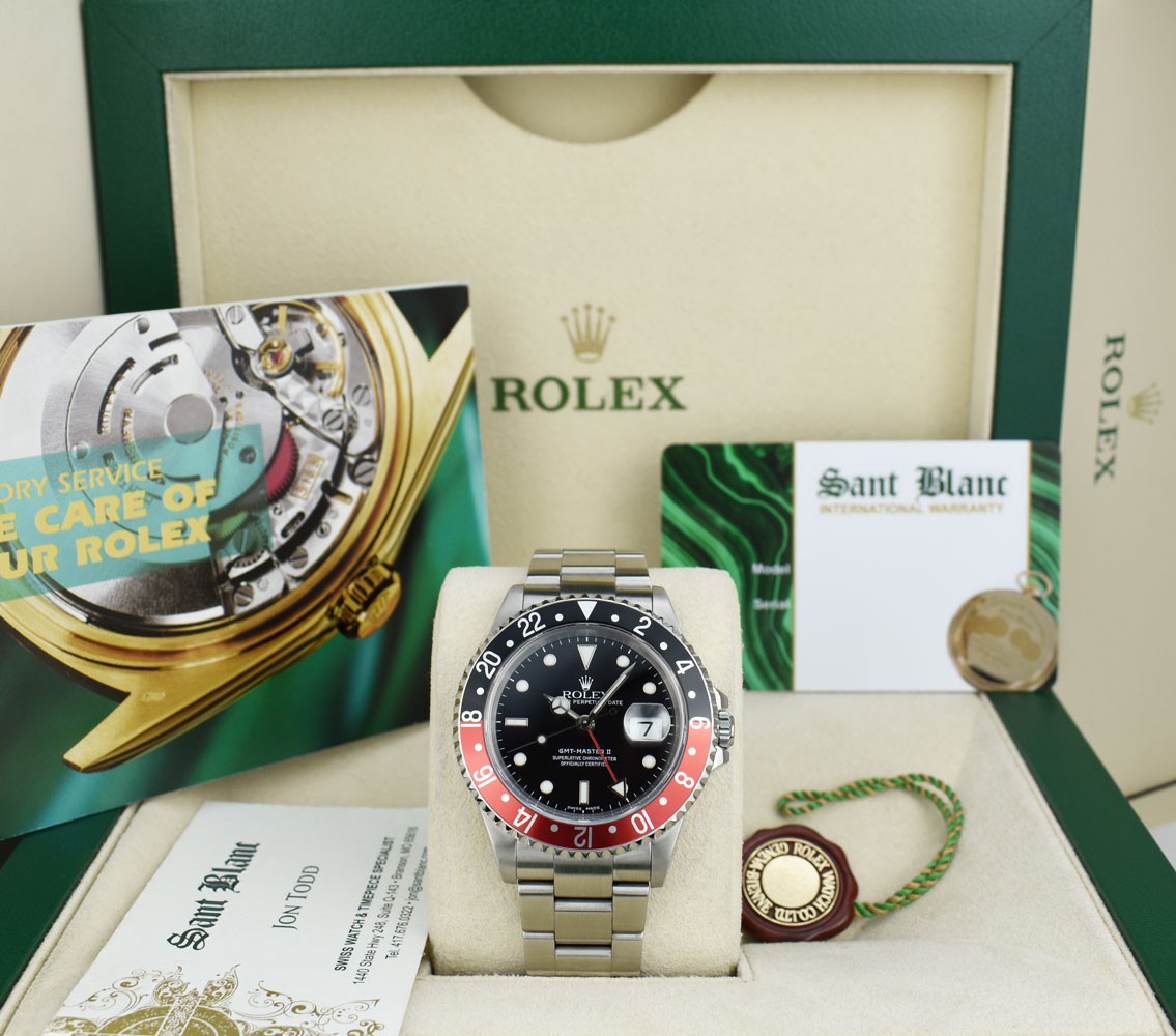 ROLEX Vintage 40mm SS GMT Master II Black Red “Coke” Bezel SEL 16710 SANT BLANC