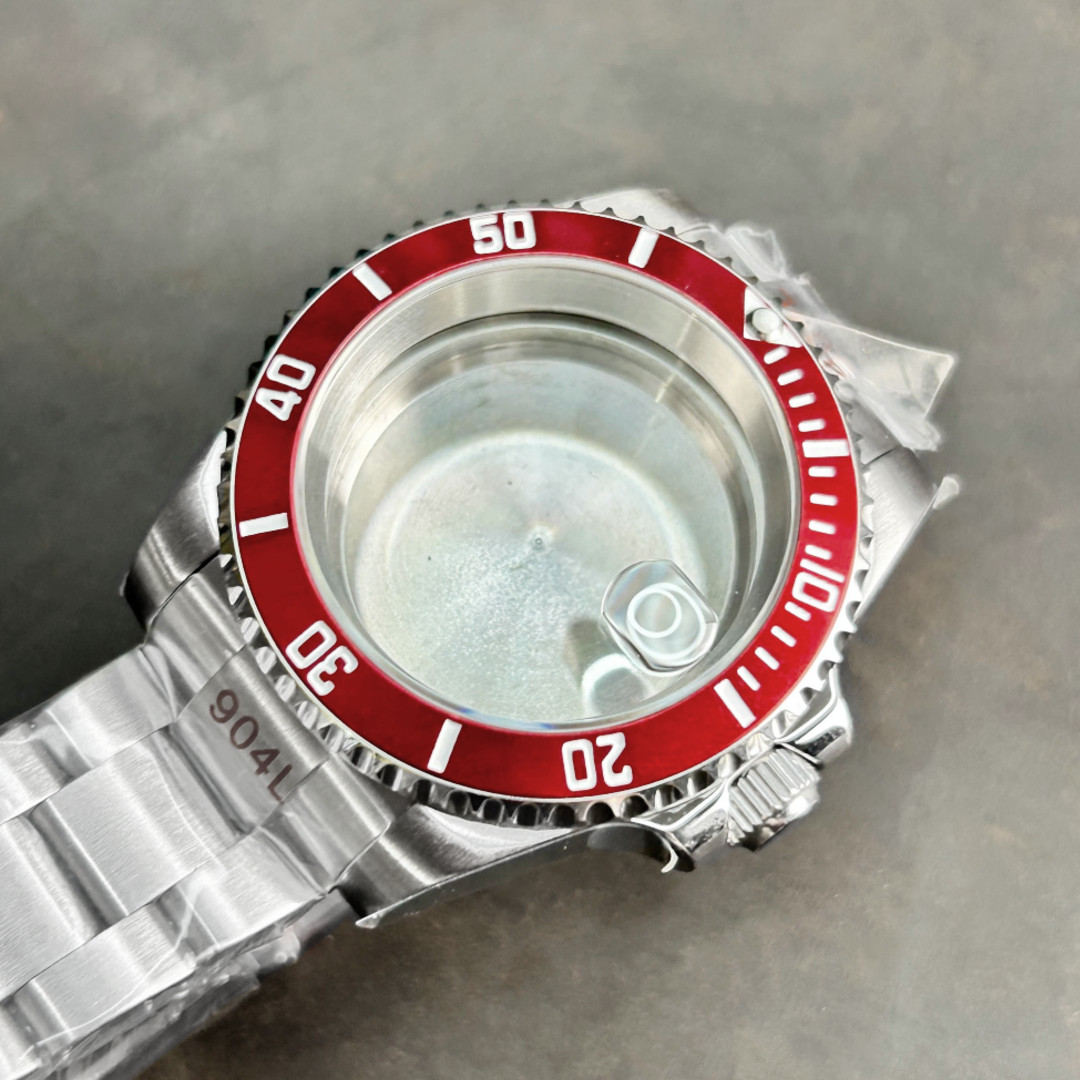 Fit NH34 NH35 NH36 Movement 40mm Silver Brushed 20ATM Watch Case Red Bezel Mod