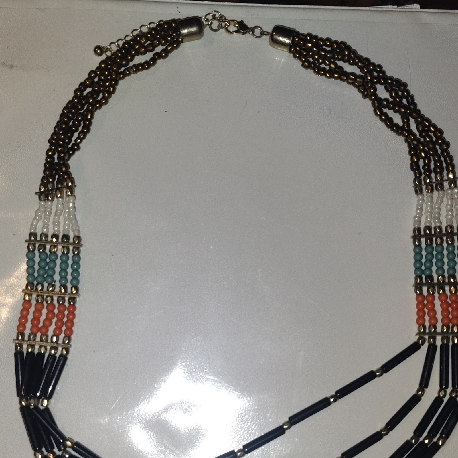 Multicolor Bohemian Multi-Strand Beaded Necklace Adjustable Lobster Clasp