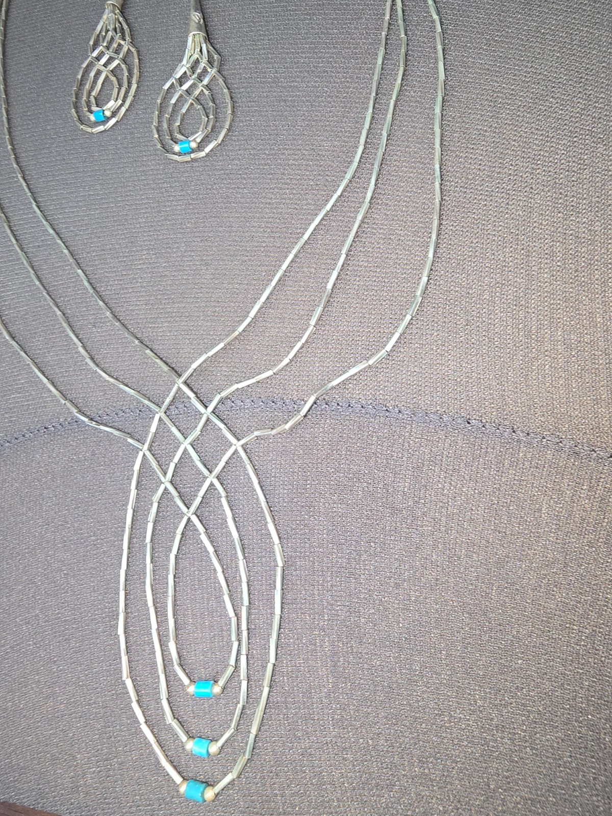 Vintage Liquid sterlng silver heishi turquoise bead weave jewelry set Excalibur