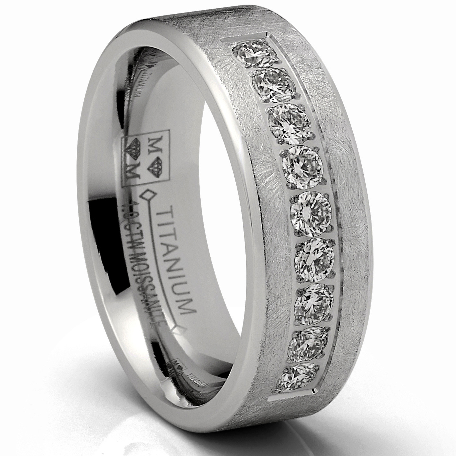 1 Carat Moissanite Mens Wedding Band Frosted Ice Ring 9 Pavé-Set Stones 8MM
