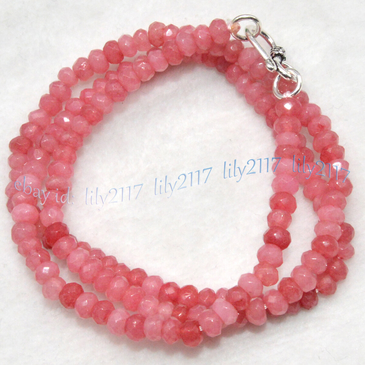 2x4mm Natural Pink Rhodochrosite Faceted Gem Roundel Beads Necklace Silver Clasp