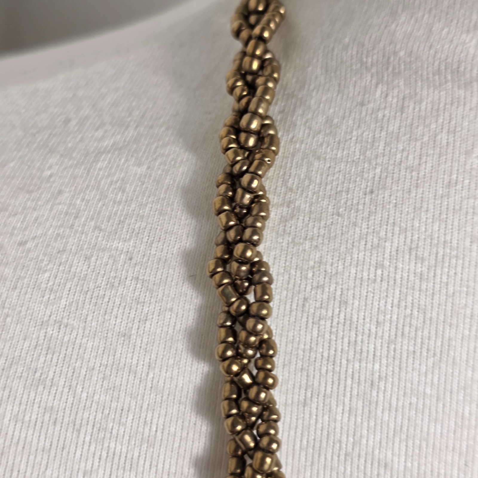 Multi-Strand Dyed Coral Colored Acai Seed Bead Necklace Gold Seed Bead Accents