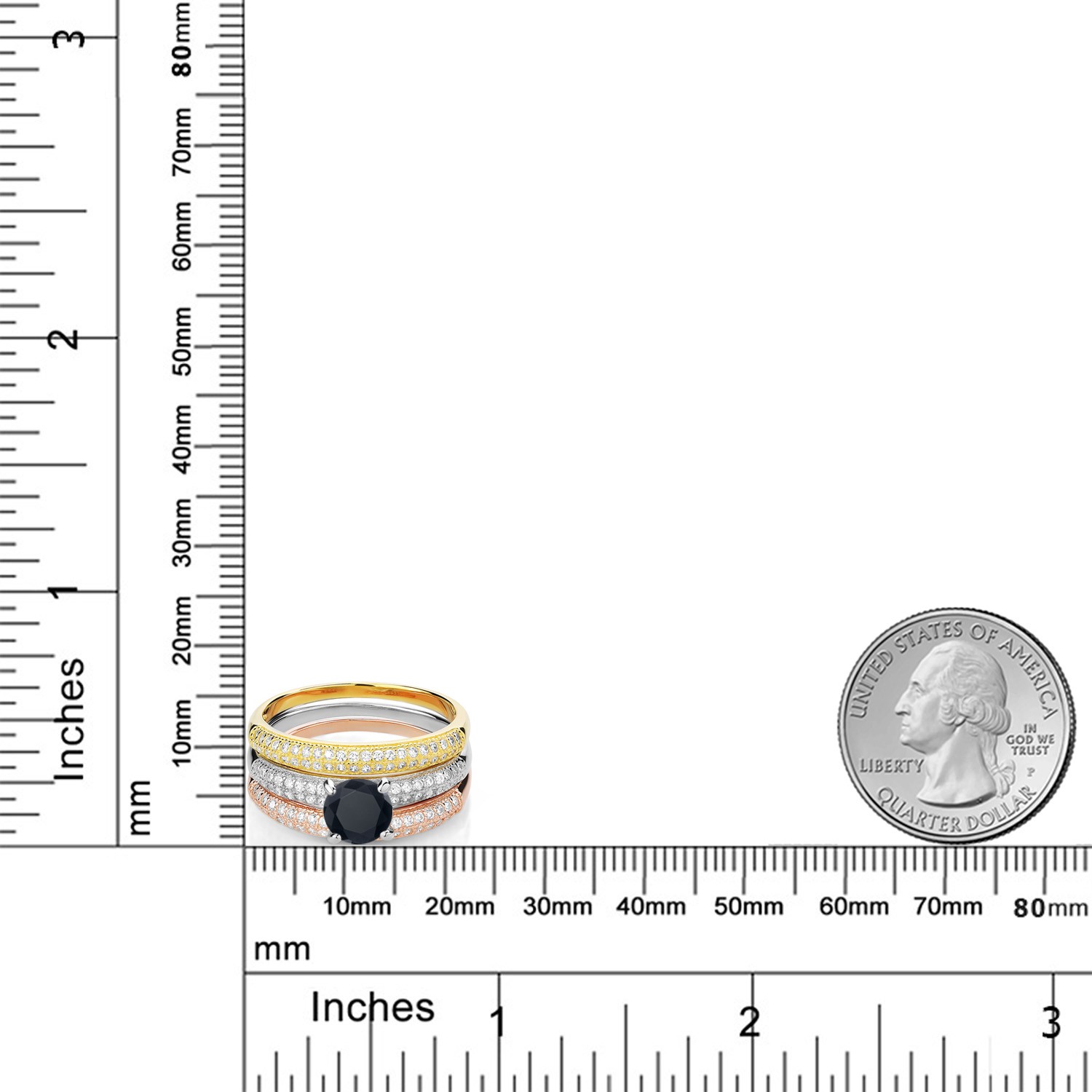 2.94 Ct Round Black Zirconia 925 Sterling Silver Set of 3 Stacking Ring