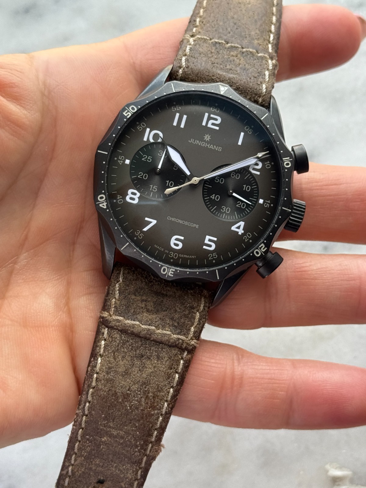 Junghans Meister Pilot Watch 027/3794 Chronoscope Automatic Black DLC Coated