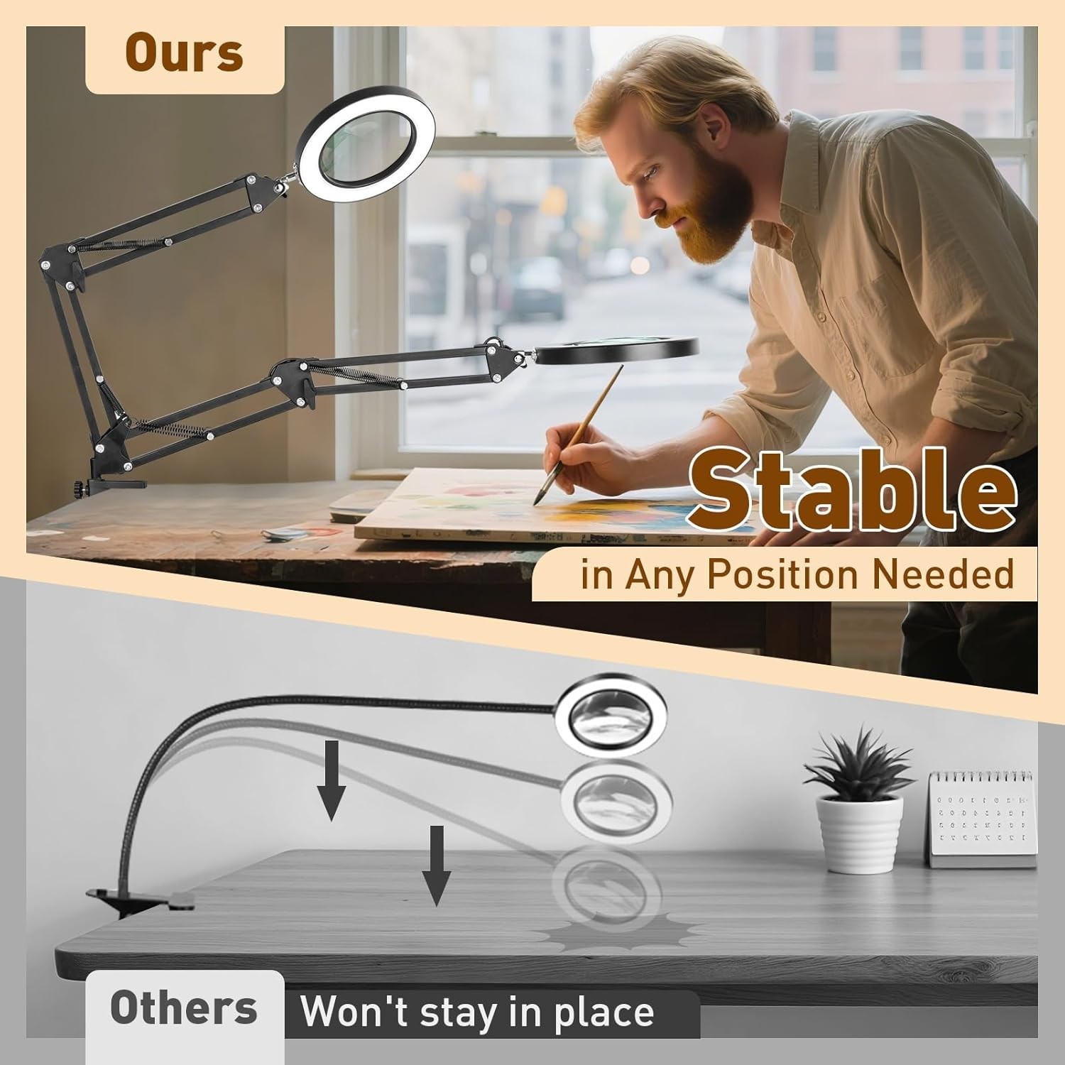 Adjustable 10X Magnifying Glass with Light – Perfect Gift for Seniors & Crafters