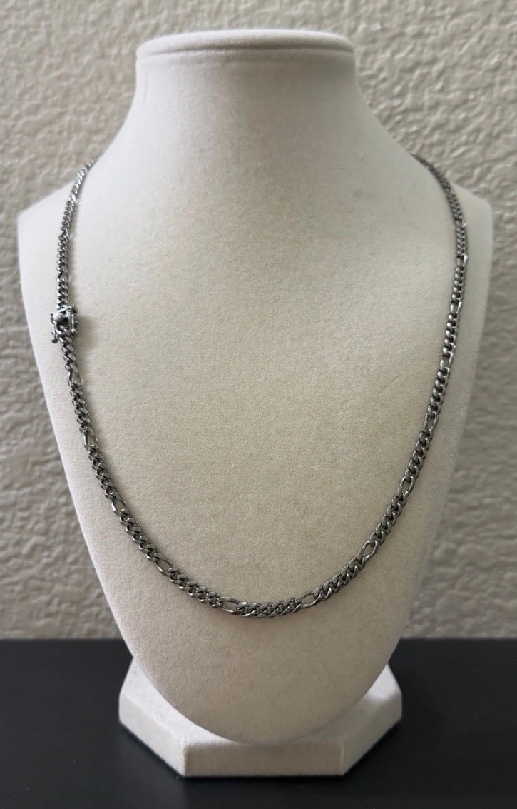925 STERLING silver MIAMI Figaro chain necklace Box clasp Silver 24” 4.7mm 35gr