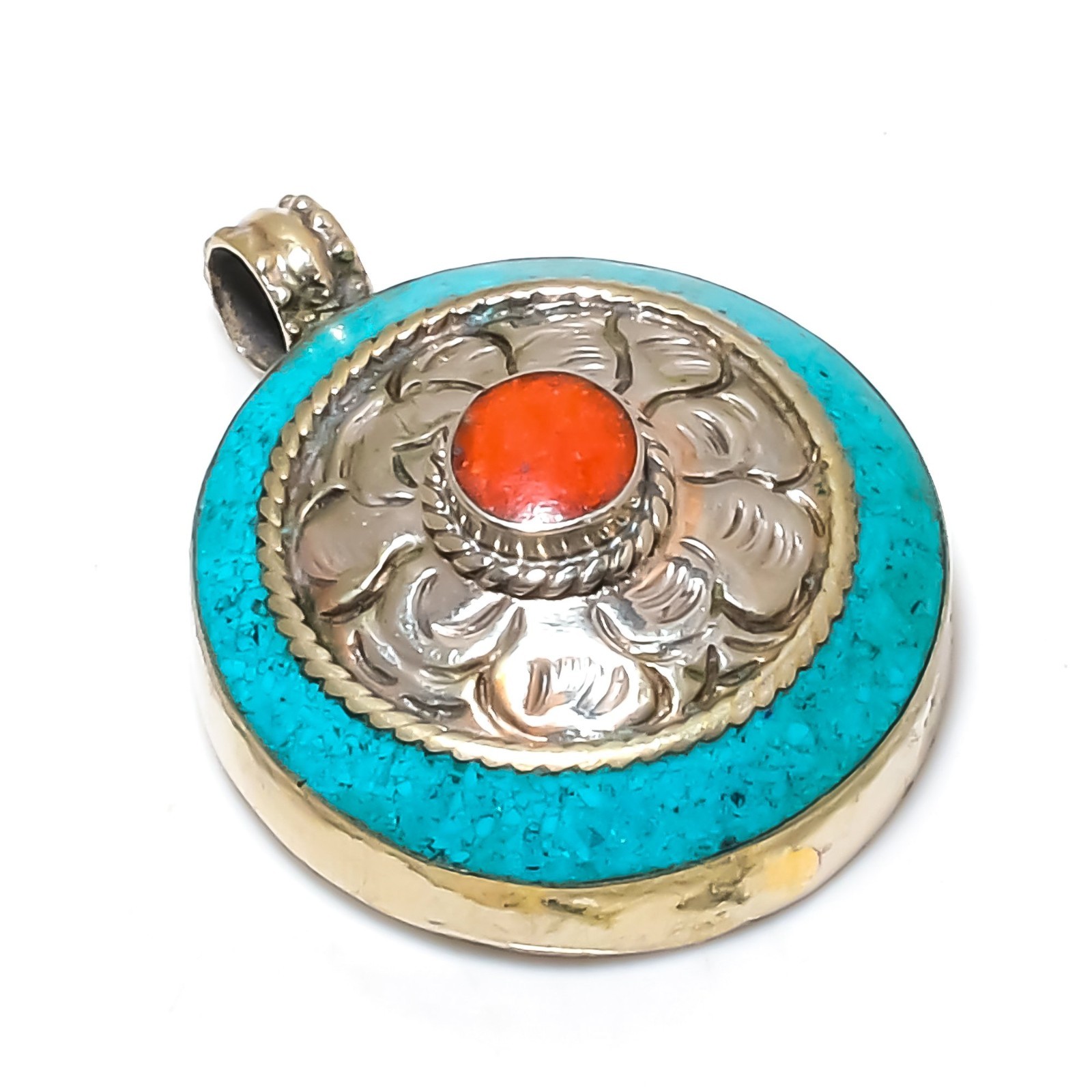Coral, Turquoise Gemstone Handmade 925 Sterling Silver Everyday Jewelry Pendant