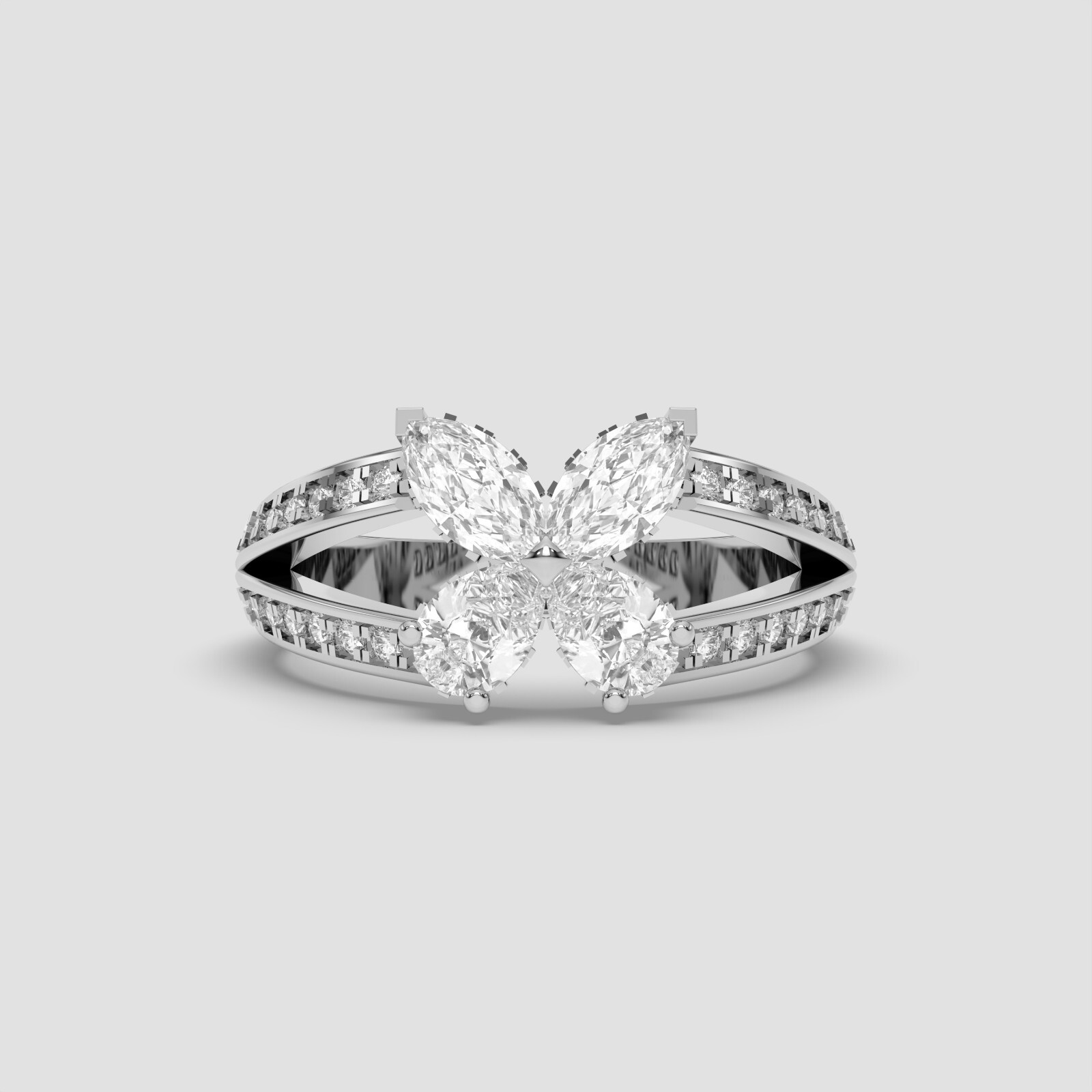 1.45 Ct Marquise , Pear & Round Cut Moissanite Stone Engagement Ring in Silver