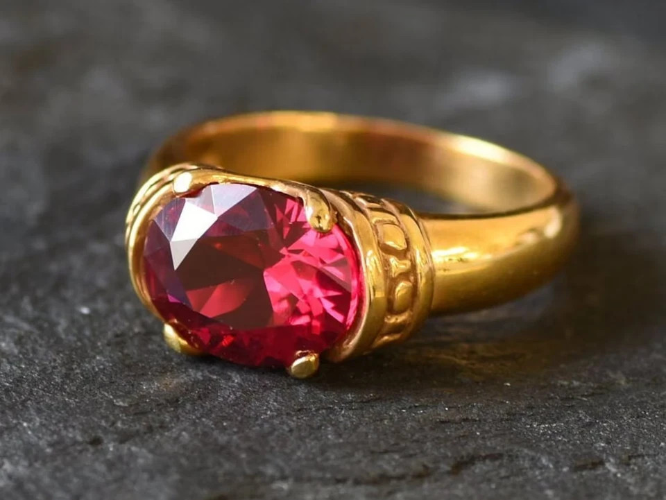 3.17 Ct Oval Cut Ruby &Diamond Wedding Engagement Ring 14K Solid Yellow Gold