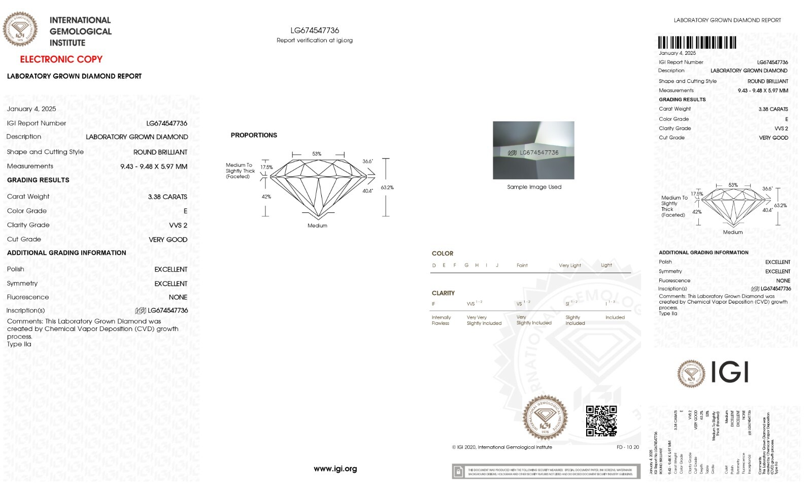 Lab Grown 3.38 Cts Euro Cut E Color VVS2 Clarity IGI Certified CVD Diamond