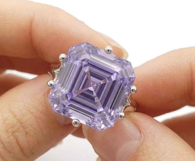 5.00 Ct Certified Asscher Cut Purple Natural Diamond Ring VVS1 White Gold Finish