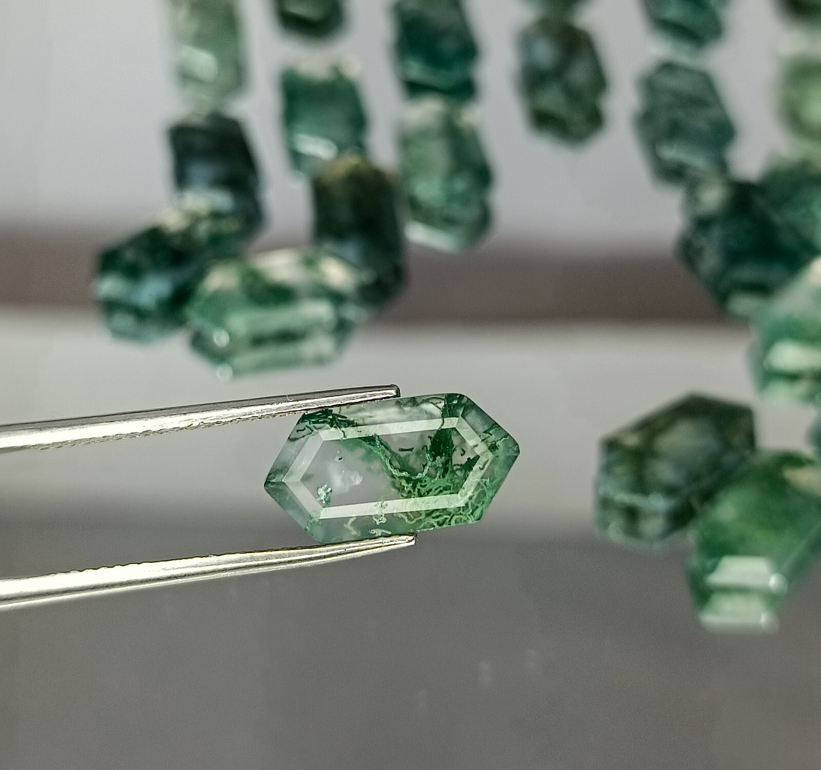 Fancy Cut Natural Moss Agate Faceted Lot Moss Agate Making For Ring 14x7x3 MM