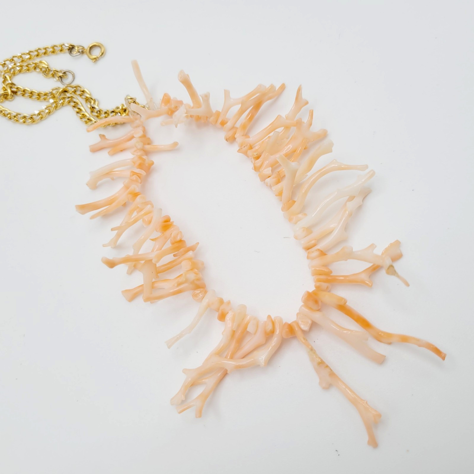 Natural Pink Peach Branch Coral Mixed Metal Tone Alloy Clasp Vintage Necklace