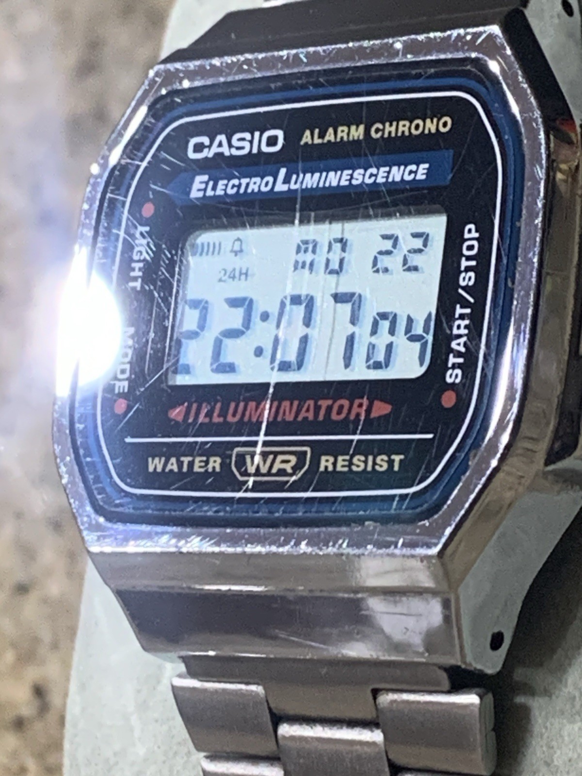 Casio A168 Illuminator Digital Watch Mens 36mm Silver Tone