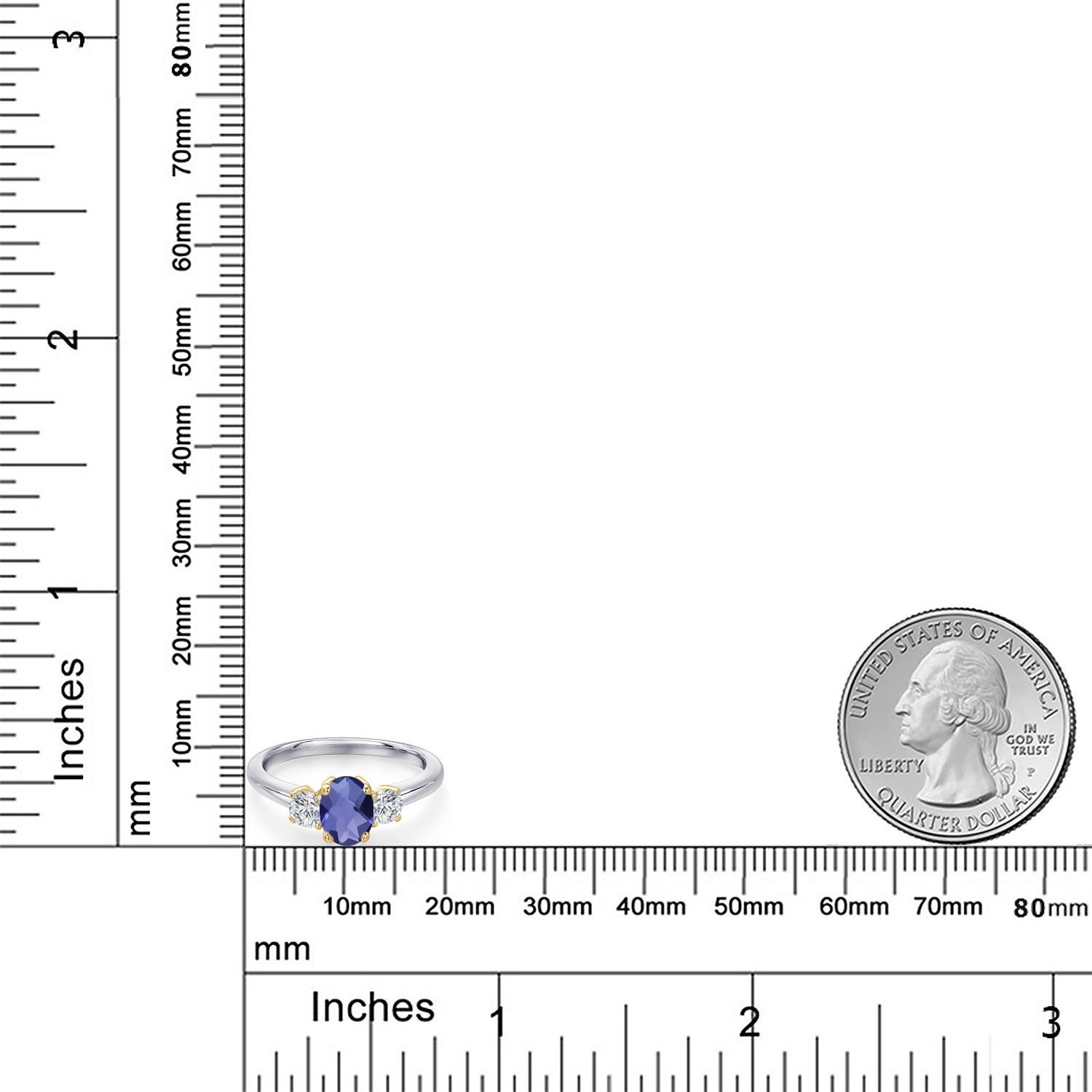925 Silver and 10K Yellow Gold Blue Iolite and Lab Grown Diamond Engagement