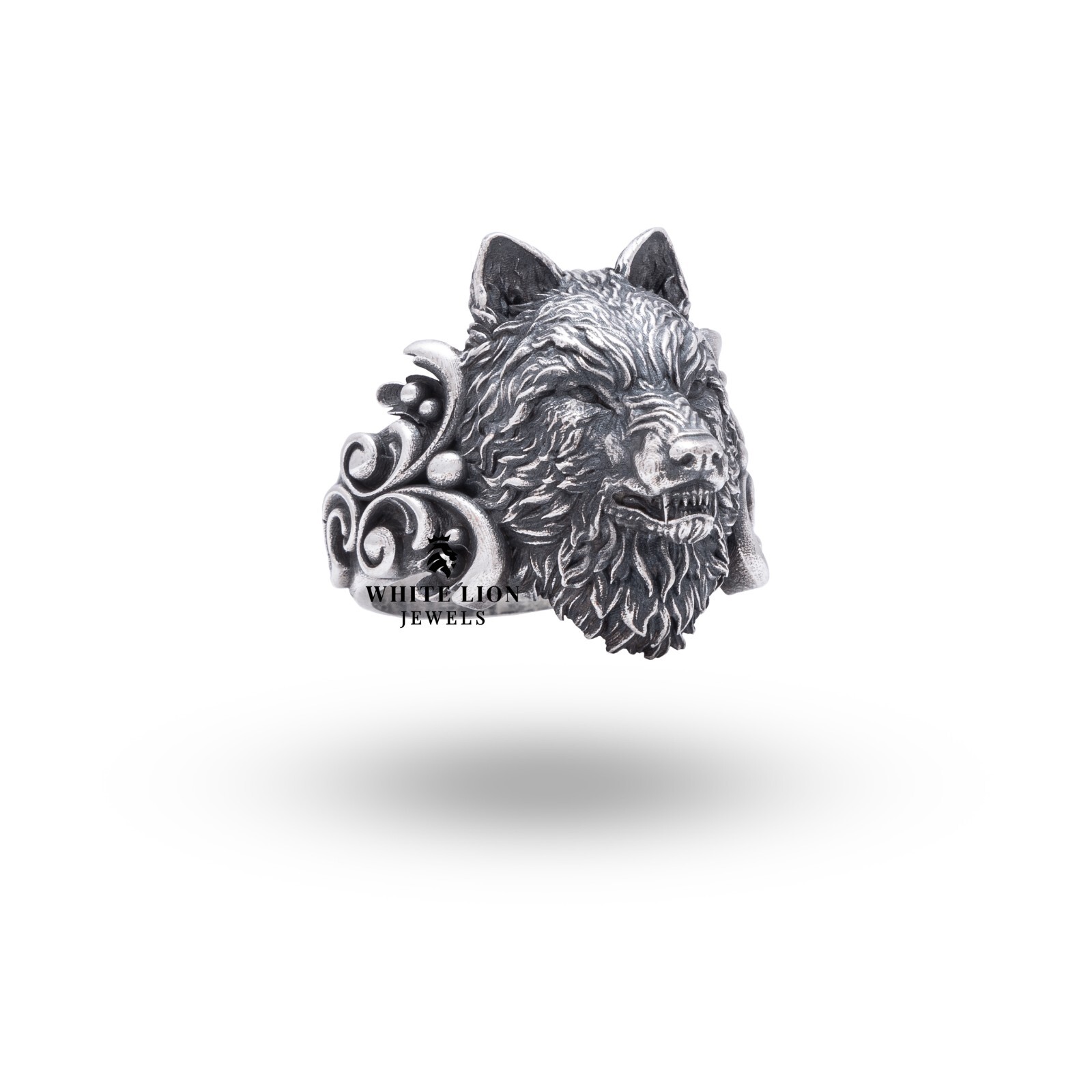 Angry Wolf head Animal 925 Sterling Silver oxidized Signet Men Women Biker Ring