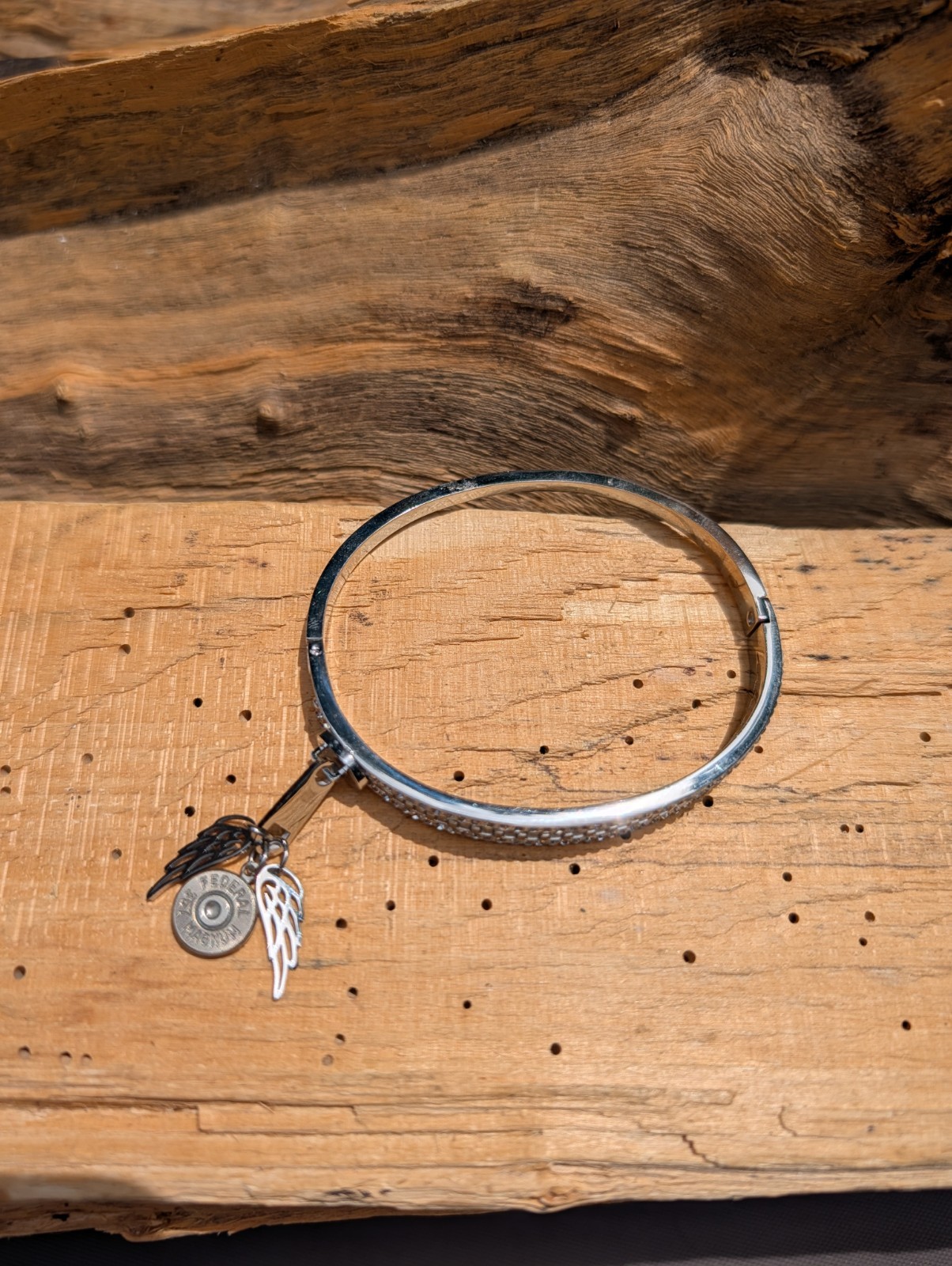 Silver or Gold Stainless Zipper wing and Bullet Bracelet. Optional Glass Crystal