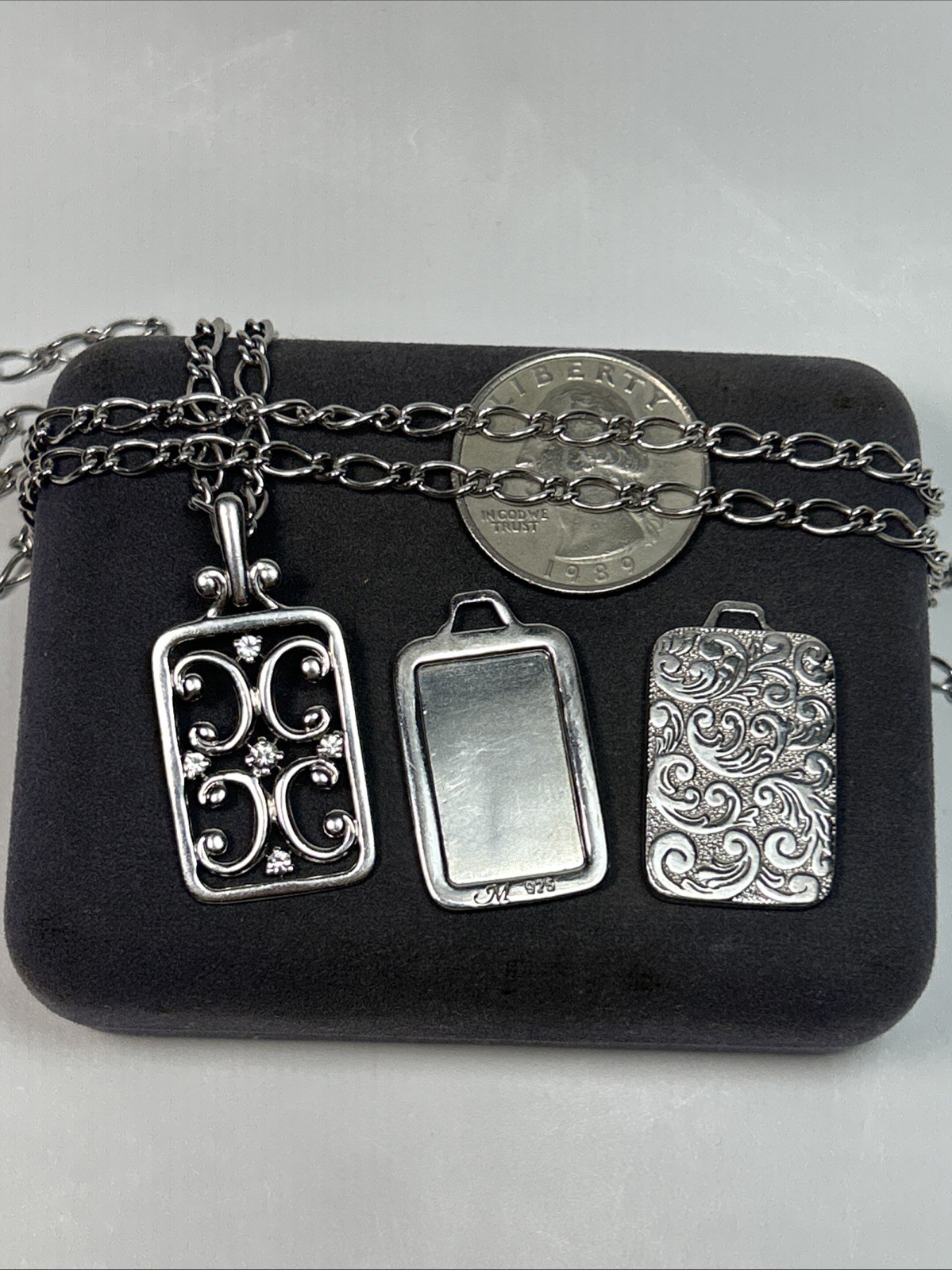 Monica Rich Kosann Sterling Silver Rectangular Gate Sapphire Locket Necklace