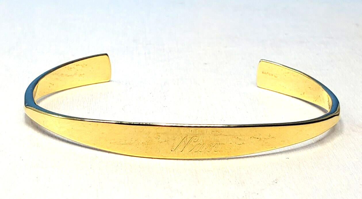 Vintage Cuff Bracelet ENGRAVED NAN Gold Tone Signed Napier @ trueblue0080 -h12