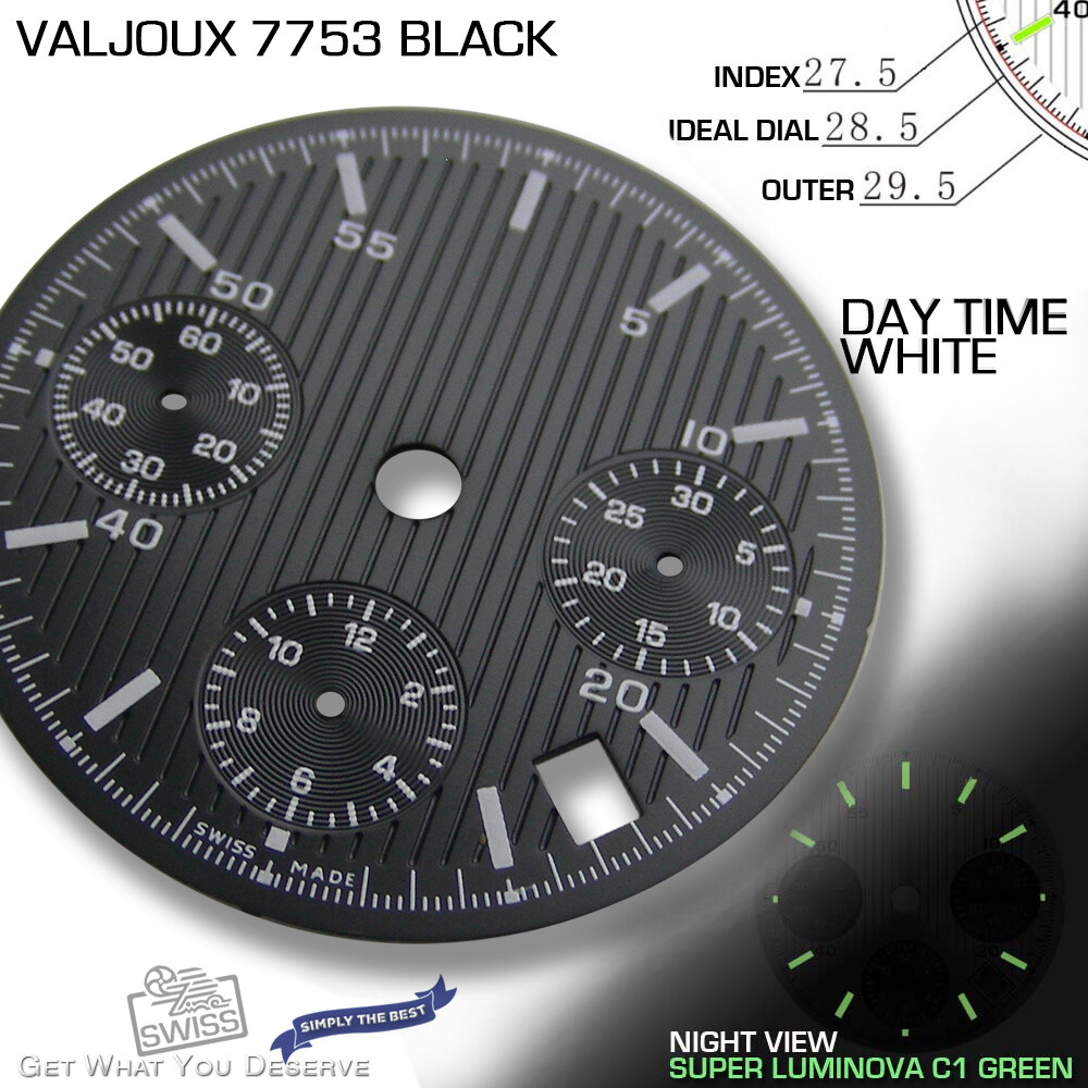 DIAL MOVEMENT ETA VALJOUX 7753, Ø 29.5 MM, DATE, BLACK OR SILVER , PINESTRIPES