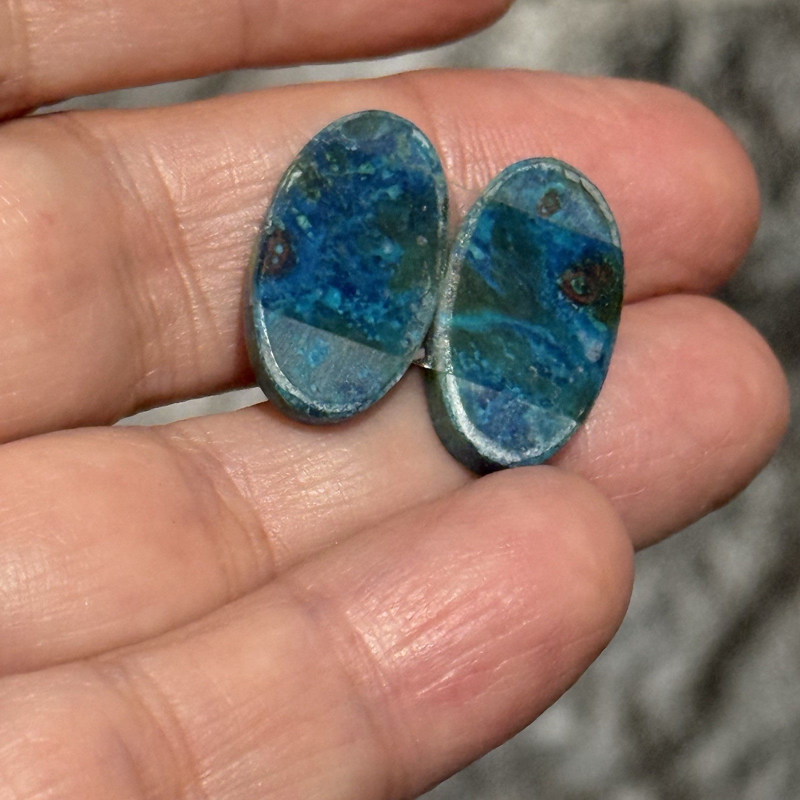 19.35ct 20.4×12.2×4.6mm Pair Of Rare Green Blue Shattuckite Oval Cabochons Gems