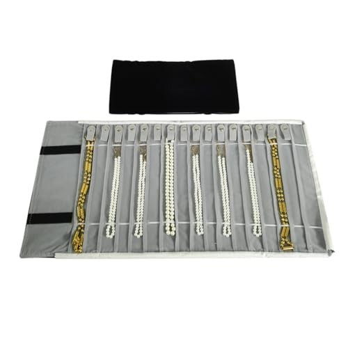Portable Jewelry Roll Necklace Travel Storage Bag Holder Black and Gray