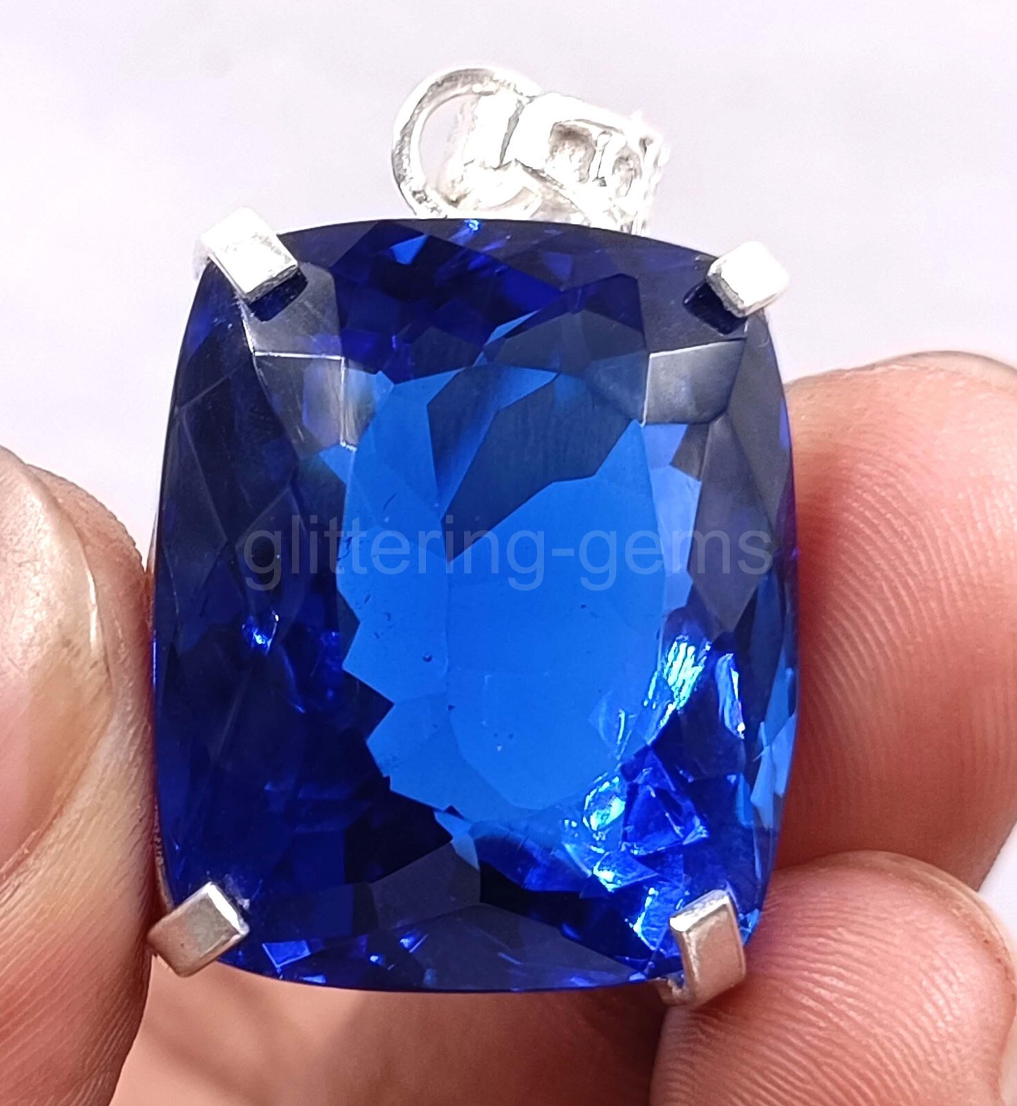 Natural Blue Sapphire 74.65Ct Cushion Cut 925 Solid Silver Pendant Gemstone 5AIT