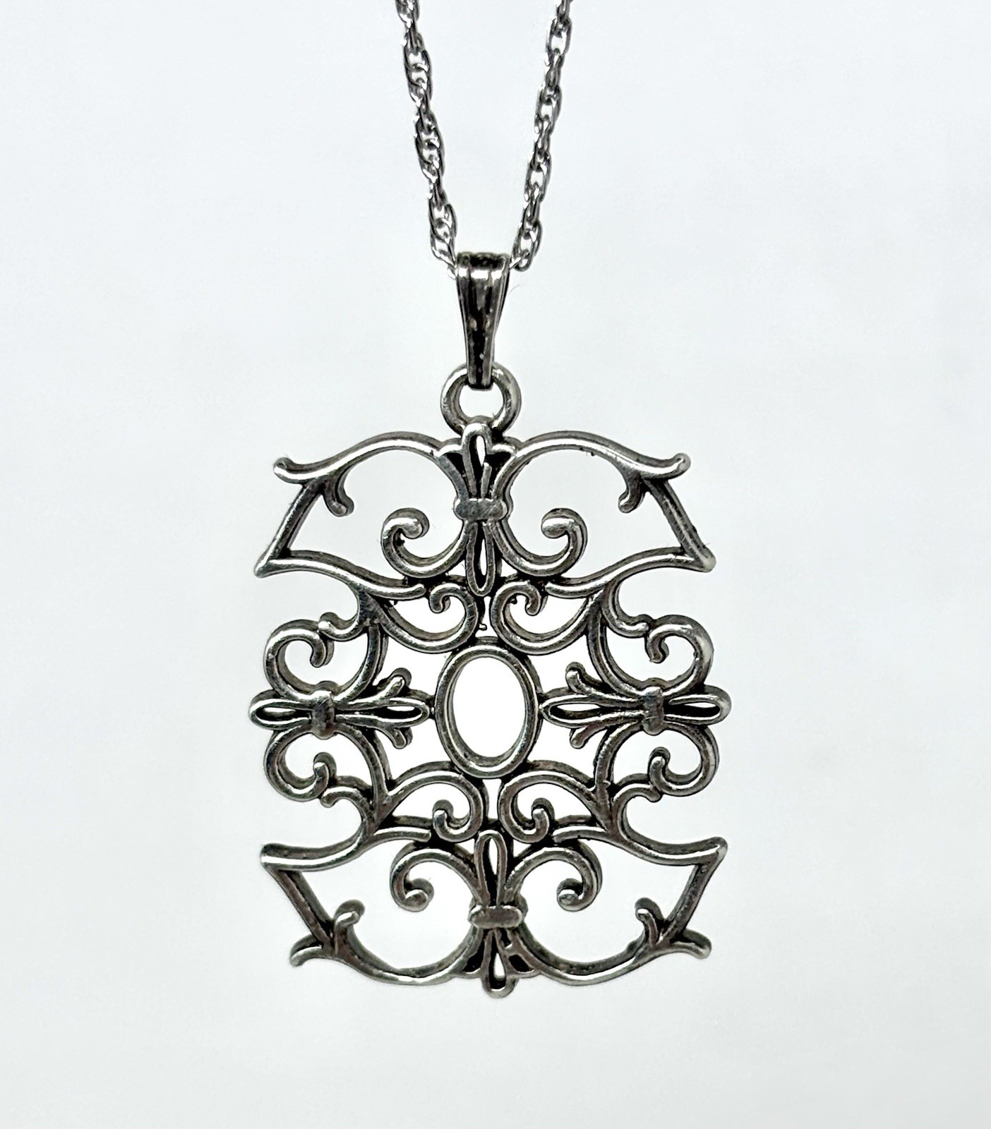James Craig Sterling Silver Open Scrollwork Pendant Necklace Baroque Gothic Rev