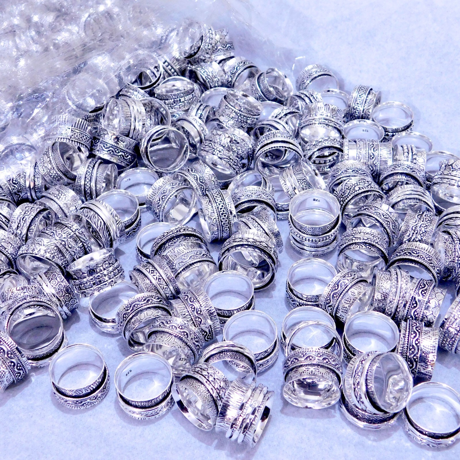 LOT !! 925 Silver Plated Mix Spinner Handmade Ethnic Jewelry Wholesale Ring