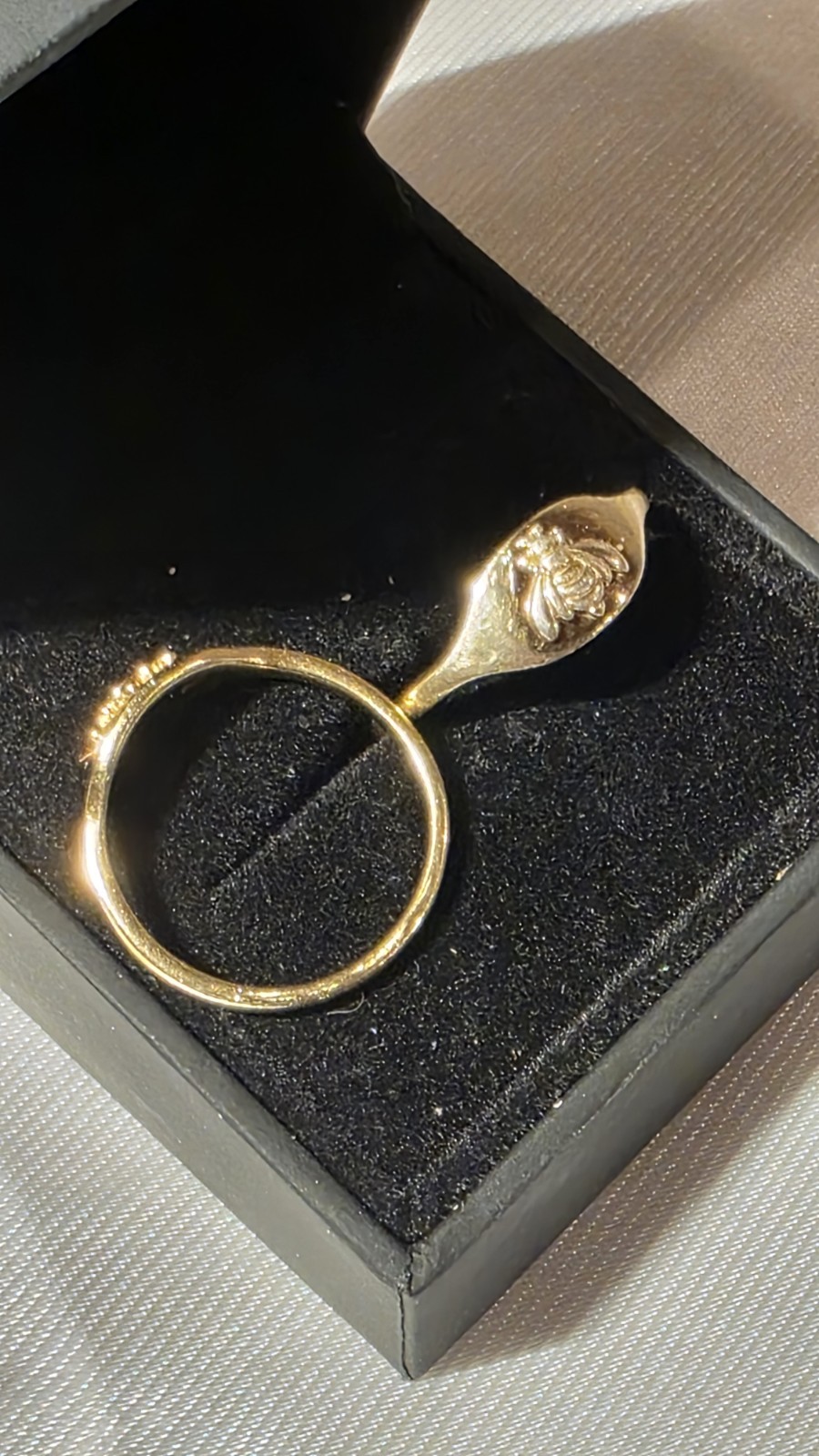 Couples Gold Signet Ring Set Bee Motif, Metal, Sizes 8 & 10