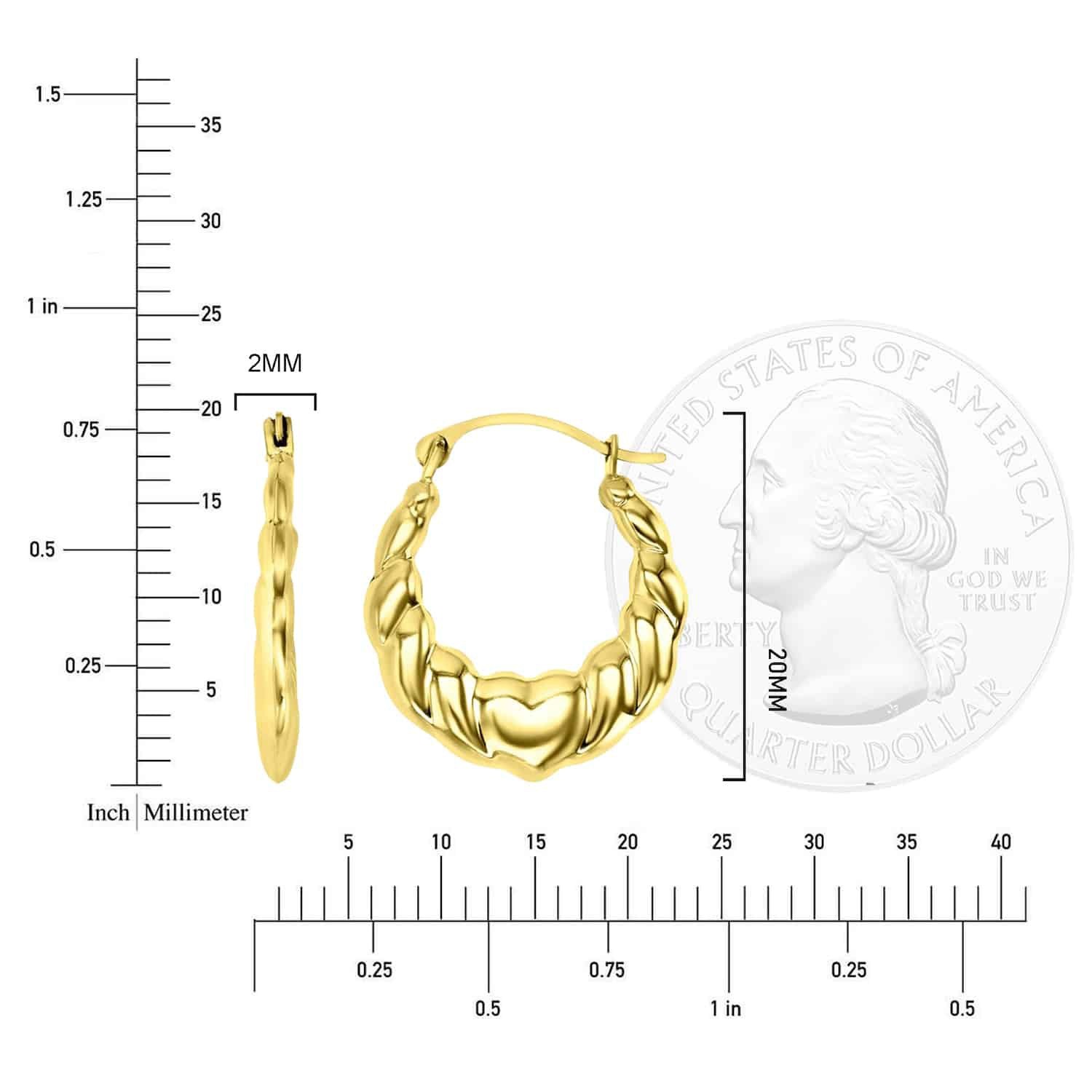 14K Real Gold Love Heart Hoop Earrings 20mm