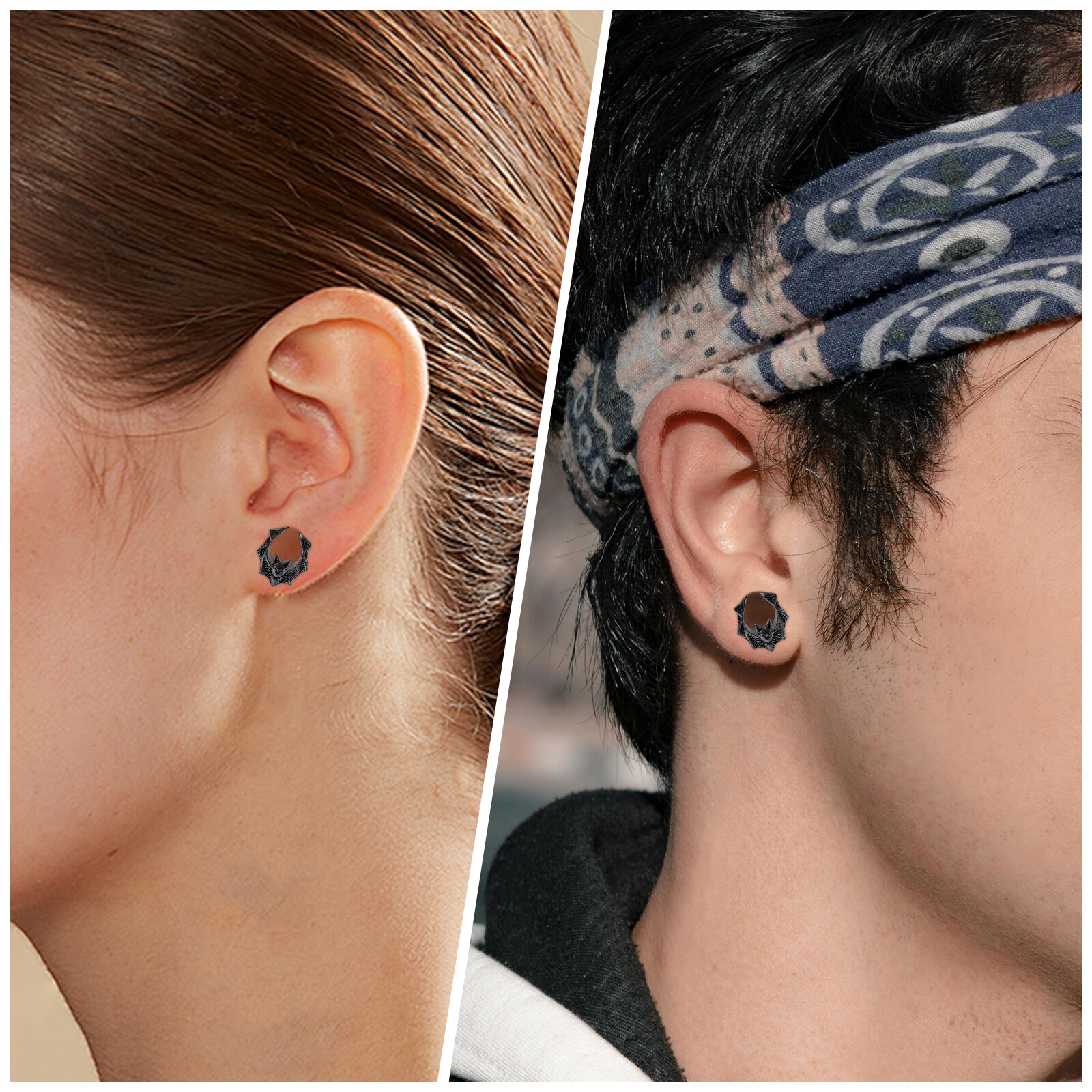 2PCS Black Steel Ear Flesh Tunnel Plugs Saddle Ear Spreader Gauges Body Piercing