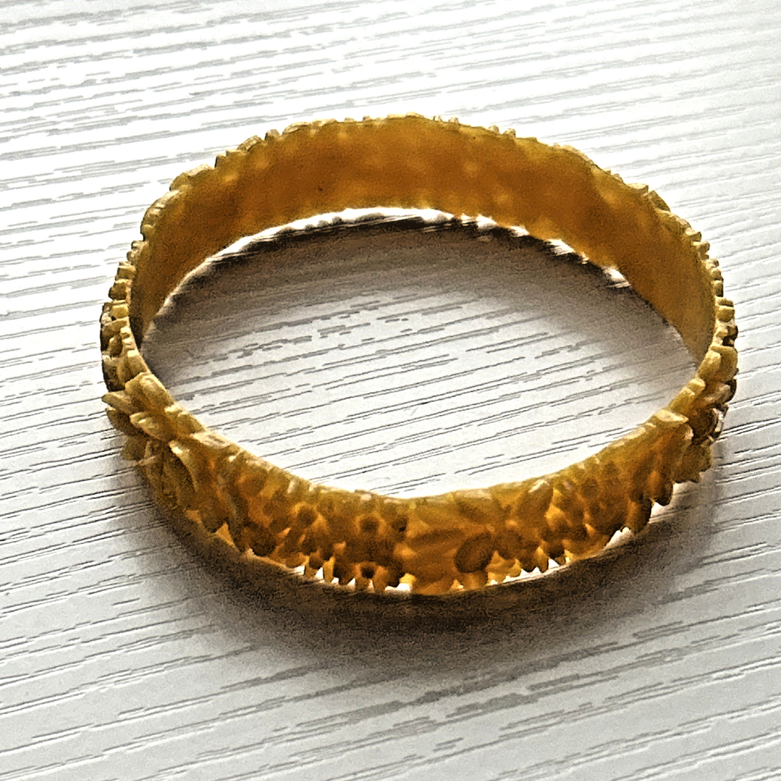 Vintage Floral Carved Celluloid Cream Beige Bangle Bracelet