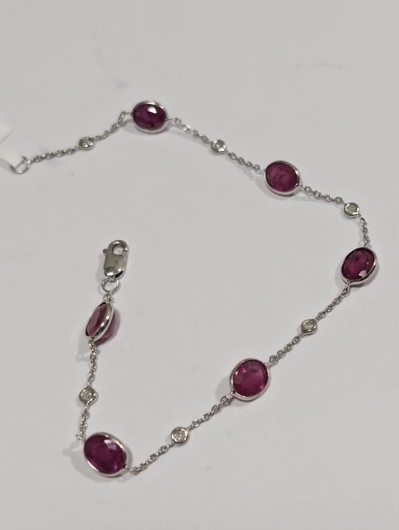14KT(2.8g), Ruby (7.5ct), Natural Diamond (0.11ct)Bracelet,7″
