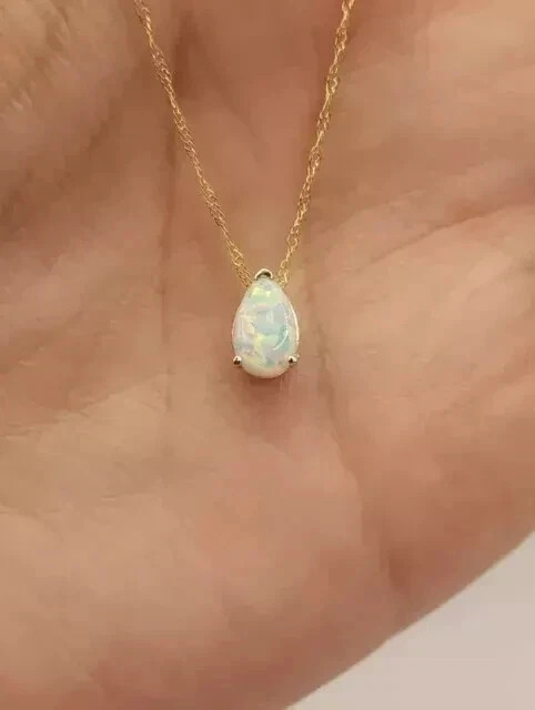 Simulated Fire Opal Pear 1Ct Teardrop Pendant Necklace 14k Yellow Gold Plated