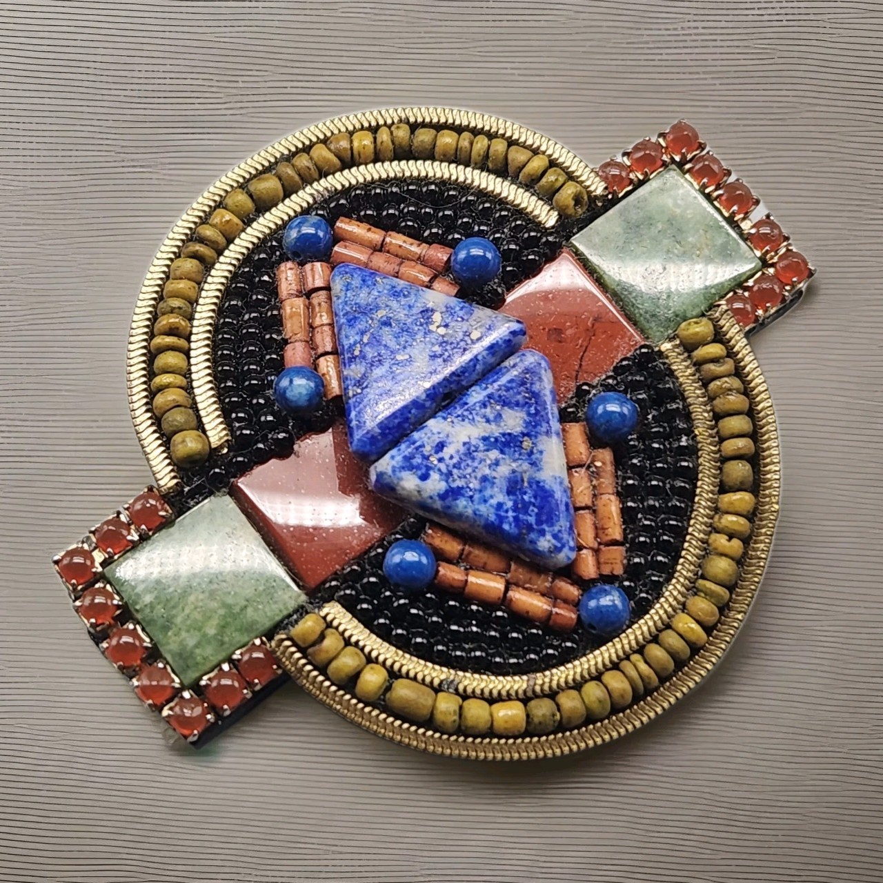 Vtg Brooch High End Rare Tribal Runway M&J Hansen Lapis Beaded Geometric Large