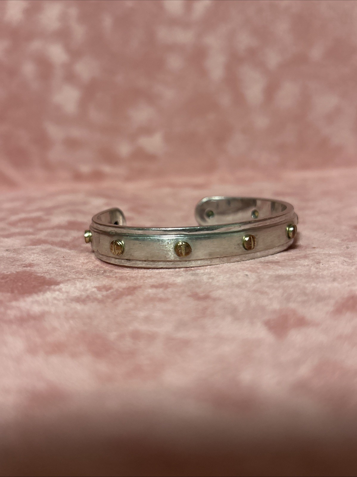 Henri Bendel Screw Cuff Bracelet Silvertone w/ Goldtone Screws