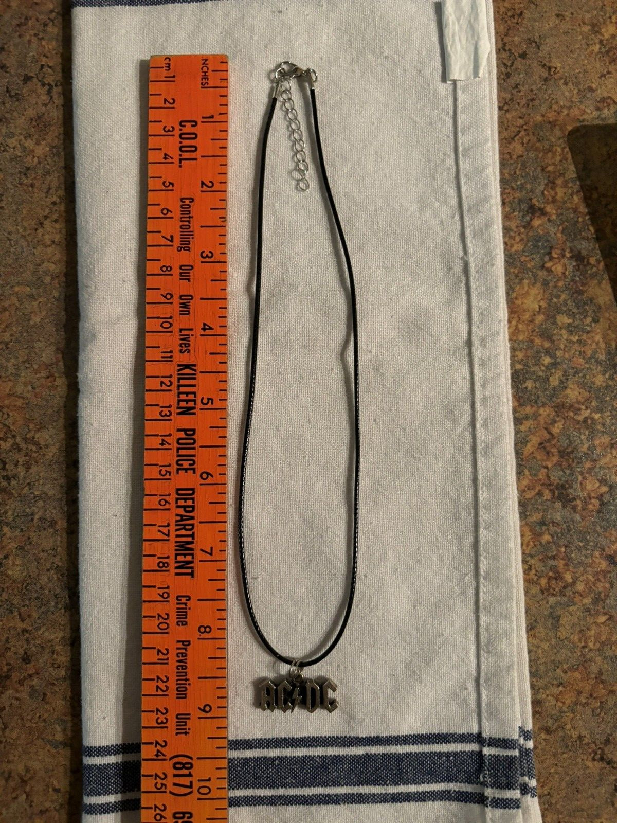 NEW Pewter ACDC band pendant charm on 17″ adjustable black waxed necklace cord