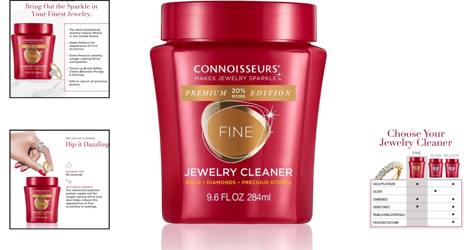 Advanced 9.6oz Jewelry Cleaner with Dip Tray & Brush – Freshen Up Fine Jewelry