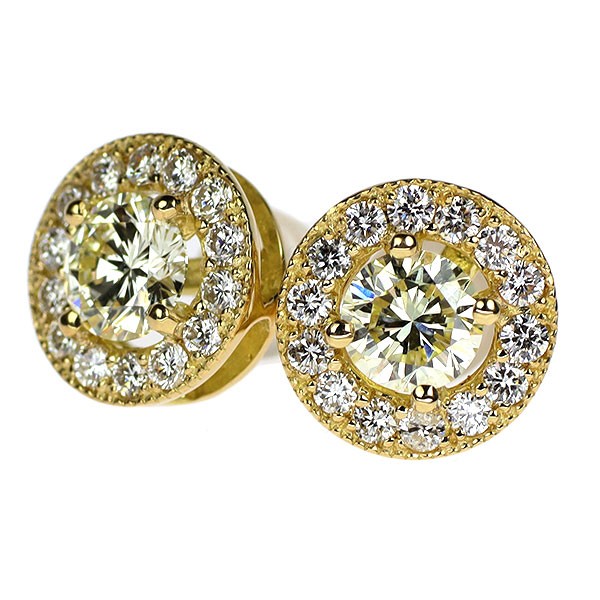 Brand New K18YG Diamond Earrings 1.048ct VLY VS2/SI1 VG/G D0.46ct Forged Milgrai