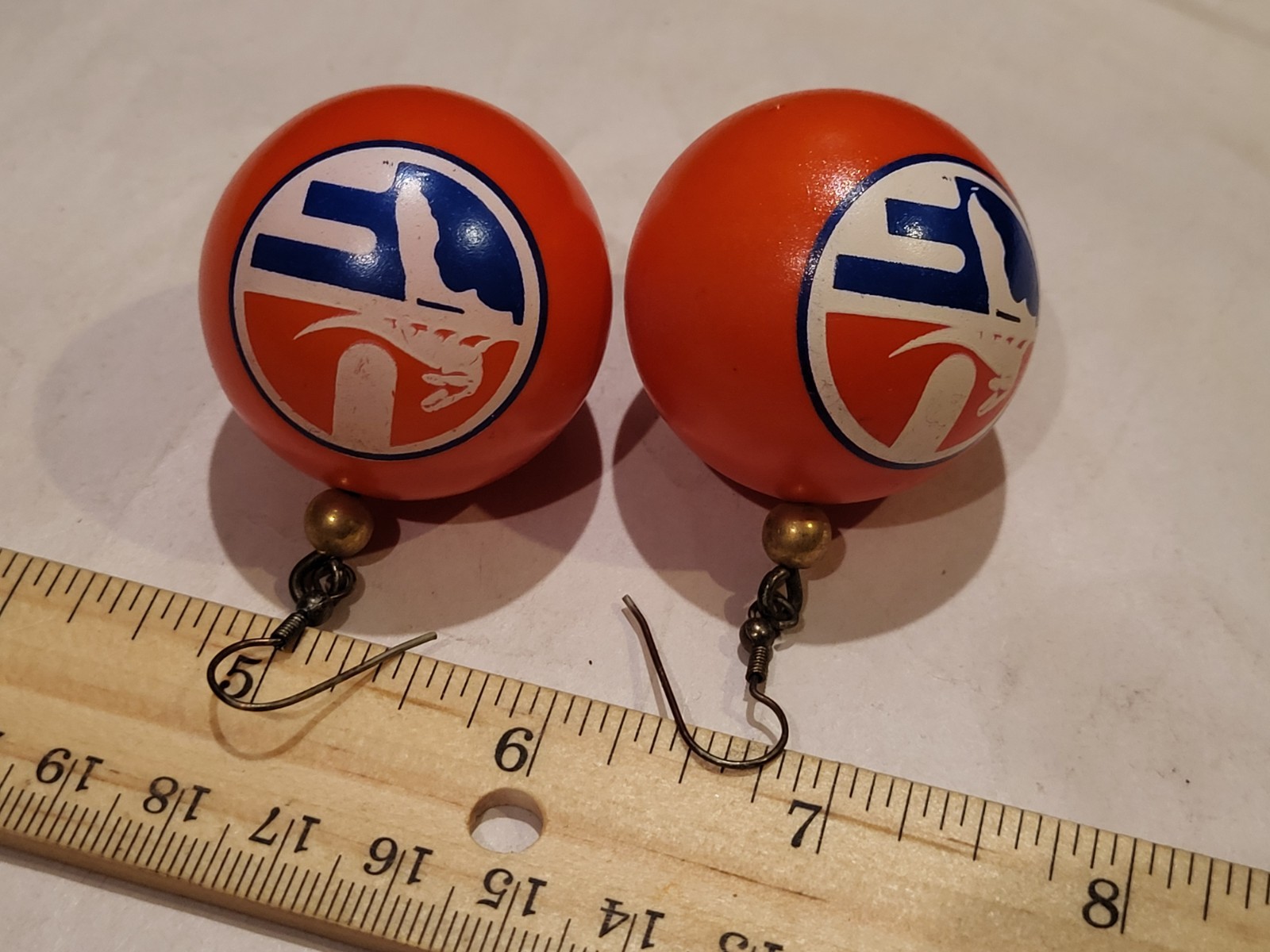 Lot of 2 Custom Earrings – Orange Fishing Bobber Logo & Red/Blue Alligator Drops