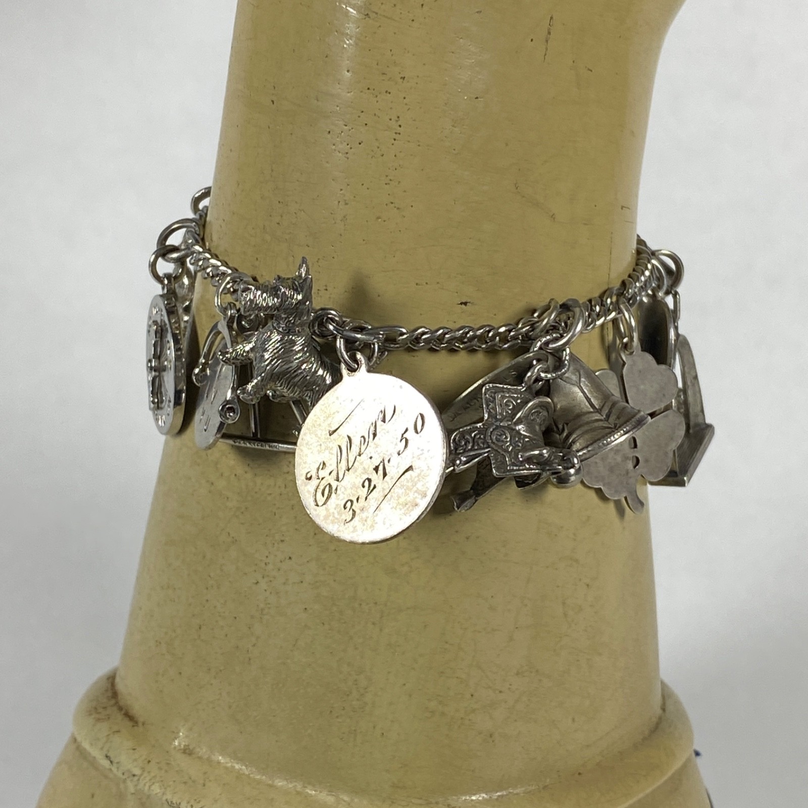 STERLING SILVER Vintage Charm Bracelet 45g Variety of 15 Charms Kinney Wells