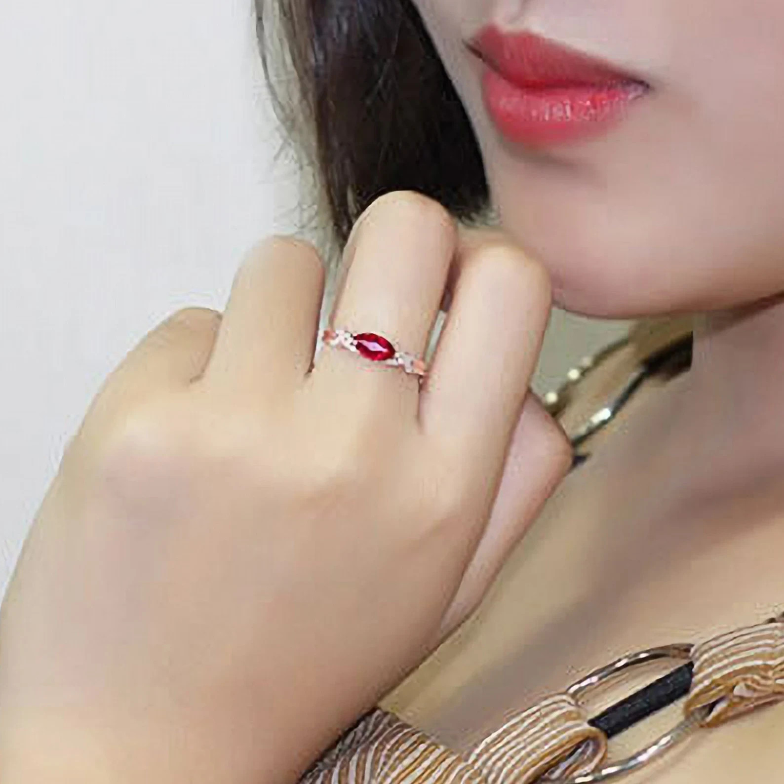 2.56 Ct Marquise Simulated Ruby Women’s Engagement Ring 14k Yellow Gold Plated