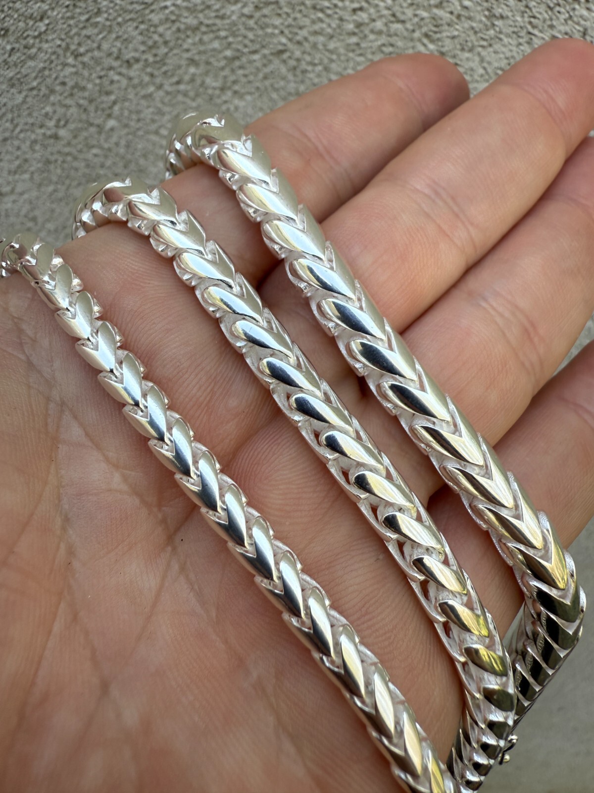 Real 925 Sterling Silver Round Franco Bracelet 5-7mm Handmade W. Box Clasp ITALY