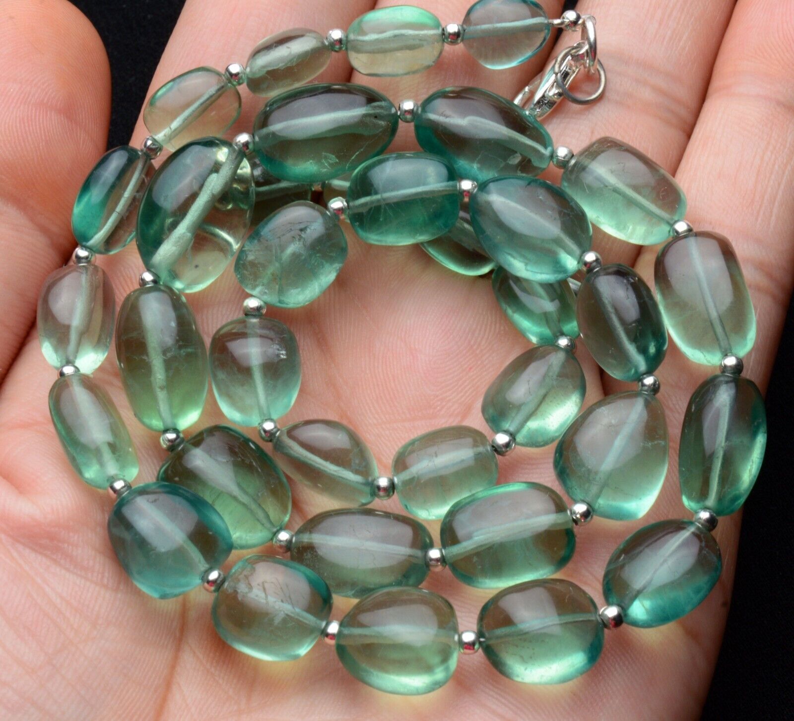 Emerald Green Fluorite Gem Beads 19″ Necklace 8 to 15 mm Size Beads