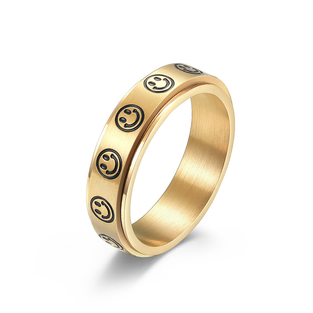 Smiley Face Anxiety Fidget Spinner Ring in Stainless Steel