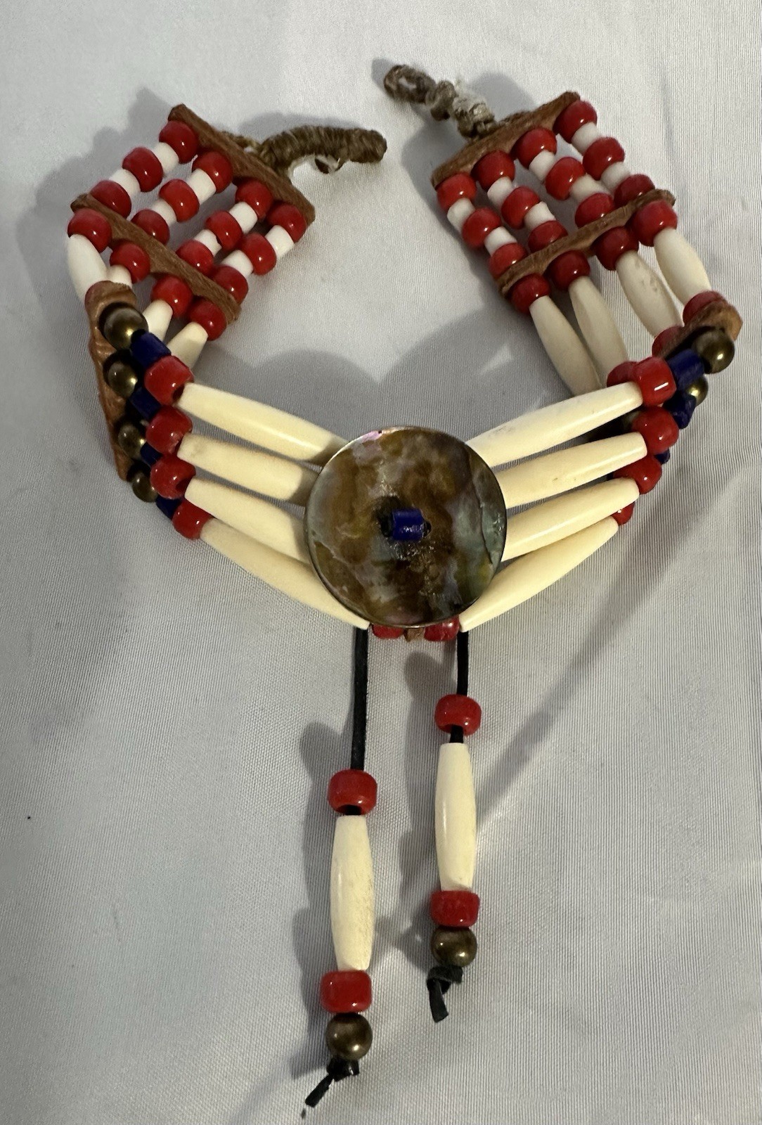 Handmade Native American Style Hair Pipe Choker Abalone Shell Beaded Necklace