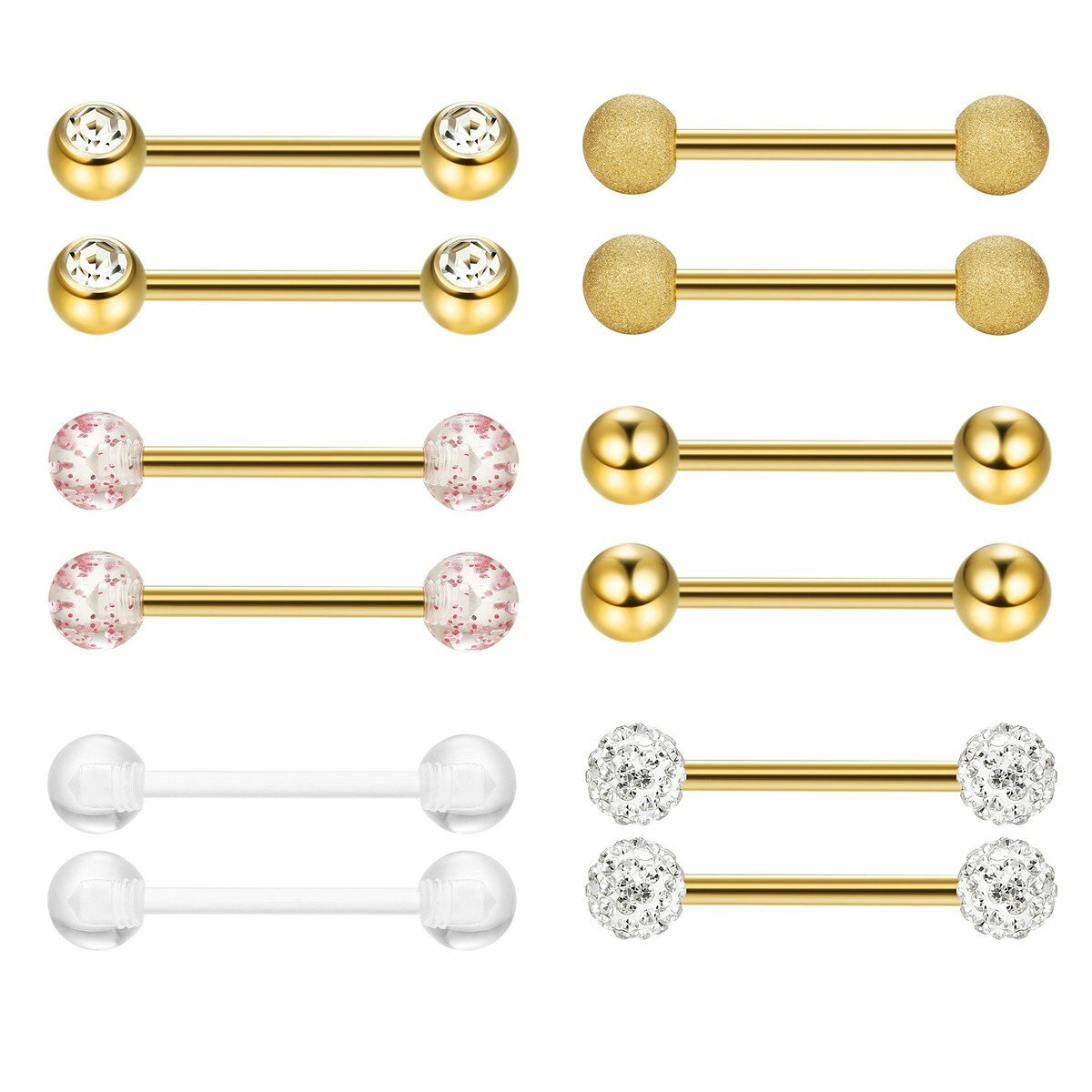 12PCS Stainless Steel Barbell Ball Nipplerings Tongue Ring Lip Rings Piercing