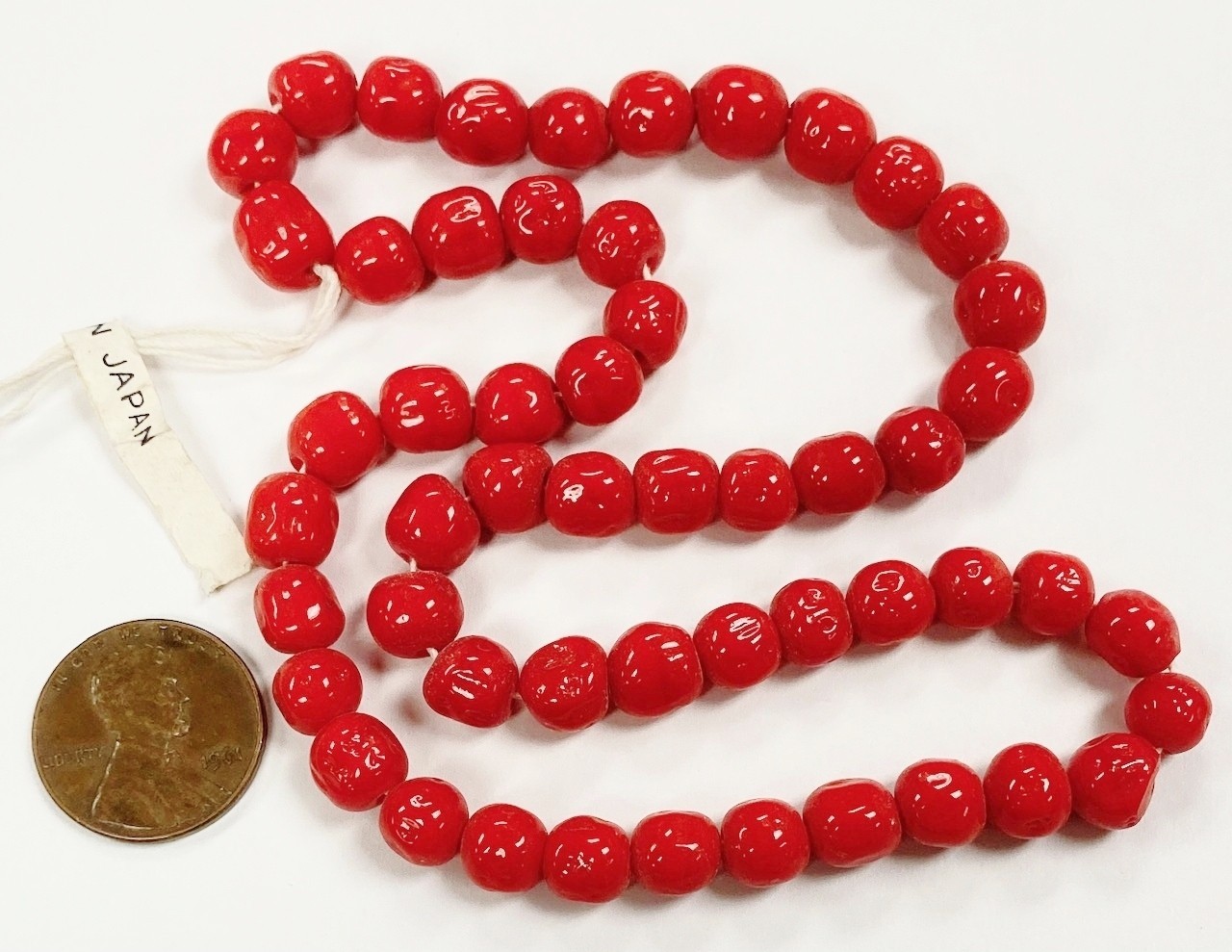 50 Vintage Japan Cherry Brand Glass Scarlet Red 7mm To 8mm Baroque Beads 4164T